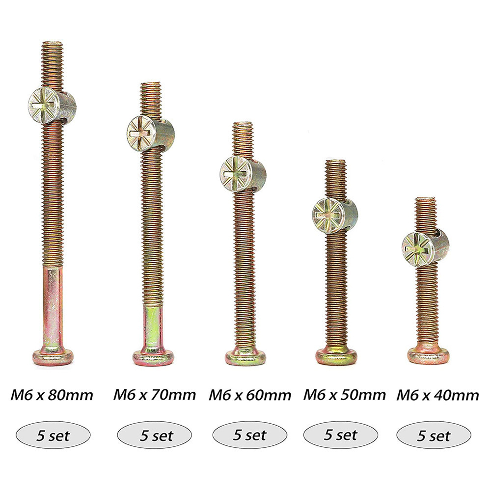 Furniture Hardware Barrel Nut - M6六角穴付きボルト、クロスダボナット付き、家具接続ボルト、炭素鋼亜鉛メッキ表面、ベッドやソファの修理用