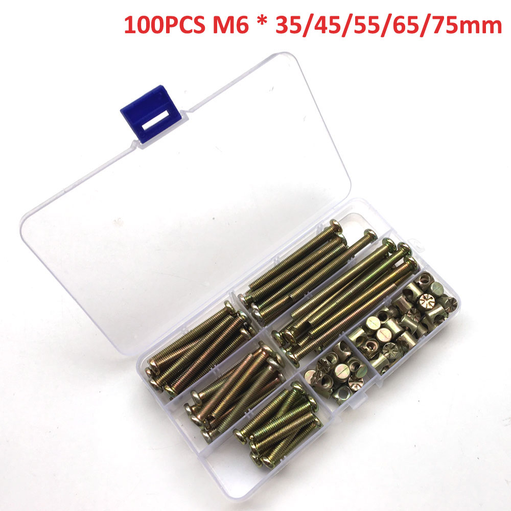 Furniture Hardware Barrel Nut - 六角ボタンソケットフラットヘッド家具ボルト、ナットネジ、ベッドハードウェア品揃えキット、ダボナット、亜鉛メッキ、M6, 100個