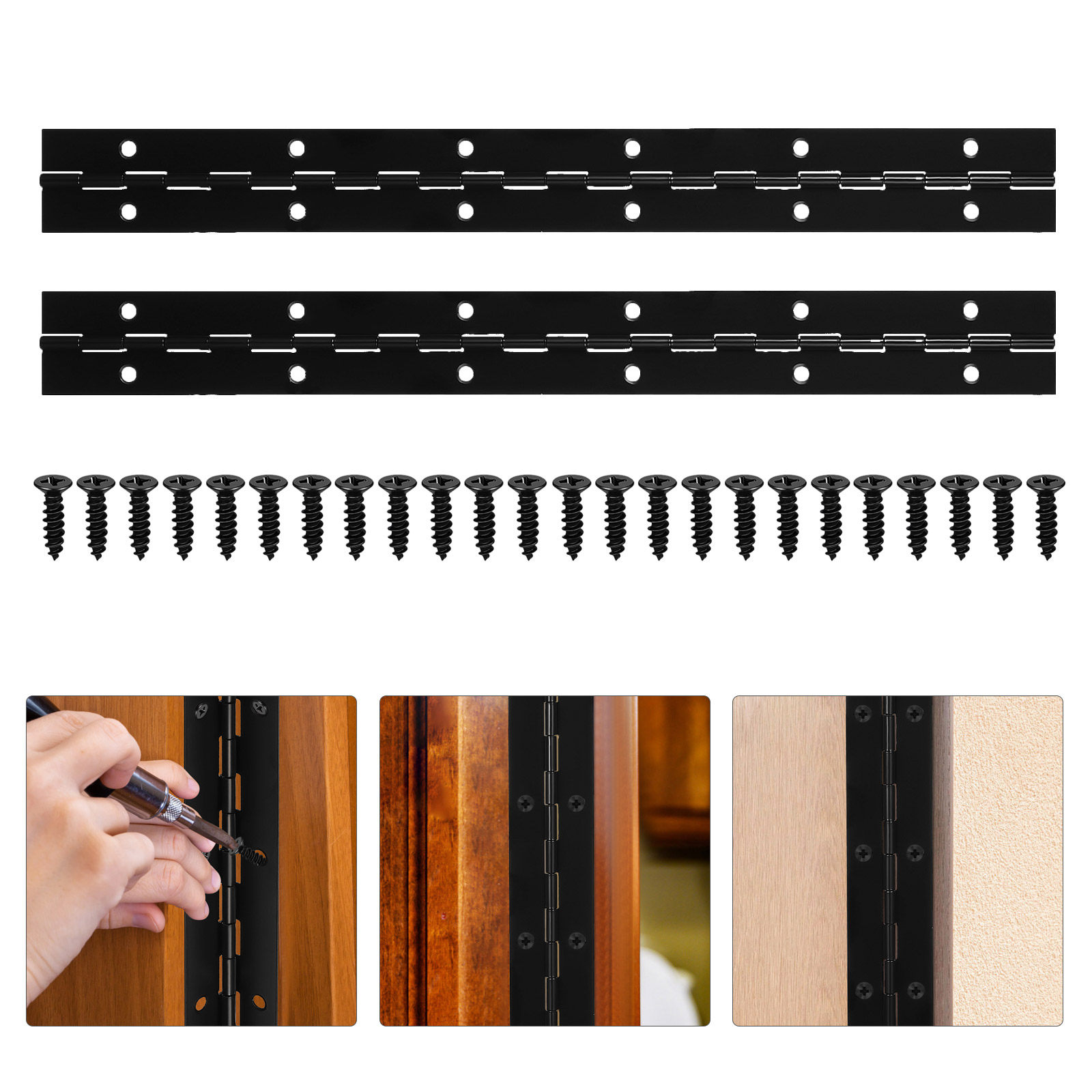 Piano Hinge Continuous - 1セット ブラック ステンレススチール製 高耐久性 ピアノヒンジ 連続折りたたみ式