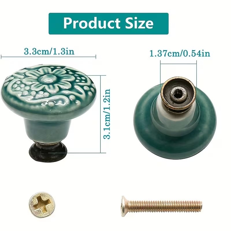 12個のセラミック製キャビネットノブ、花柄デザイン、耐久性の - Furniture Hardware Supplies のレビューと価格