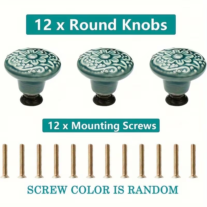 12個のセラミック製キャビネットノブ、花柄デザイン、耐久性の - Furniture Hardware Supplies のレビューと価格