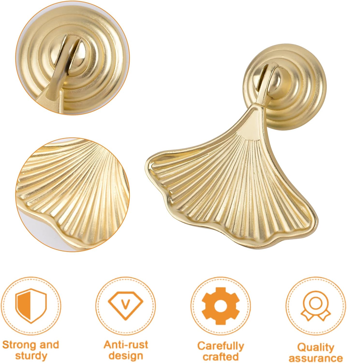 2パックのイチョウの葉の形をしたノブハンドル、ゴールドドロッ - Furniture Hardware Drop Pulls のレビューと価格
